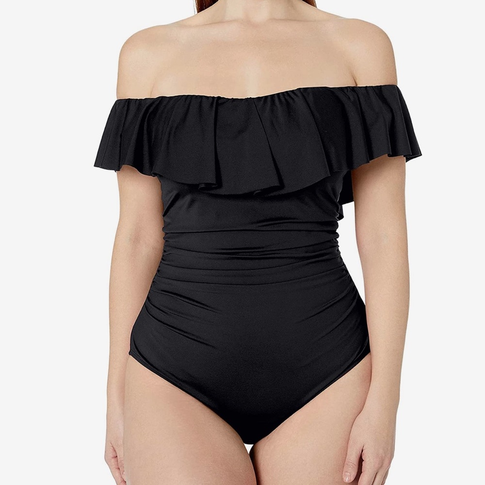 NWT La Blanca Island Goddess Ruffle Off Shoulder One Piece Swimsuit Plus Size - Picture 4 of 8